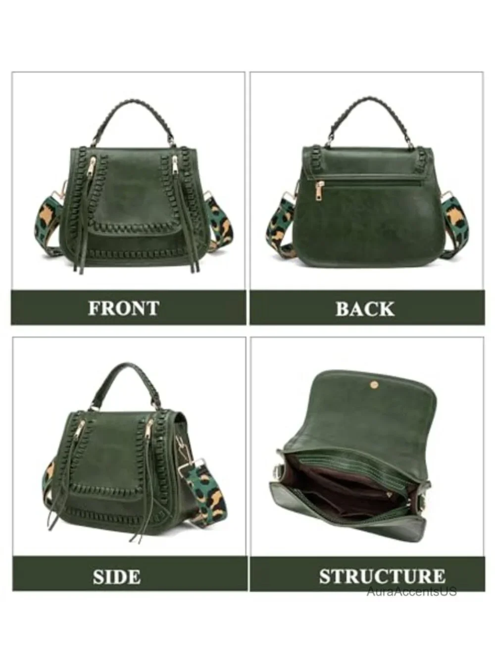 Faux Leather Vintage Crossbody Bag with Leopard Strap
